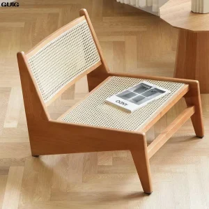 GUIG Solid Wood Kangaroo Rattan Chair Lazy Sofa Chair Wabi-Sabi Retro Style Home Nordic Balcony Leisure Chair Hot New 1