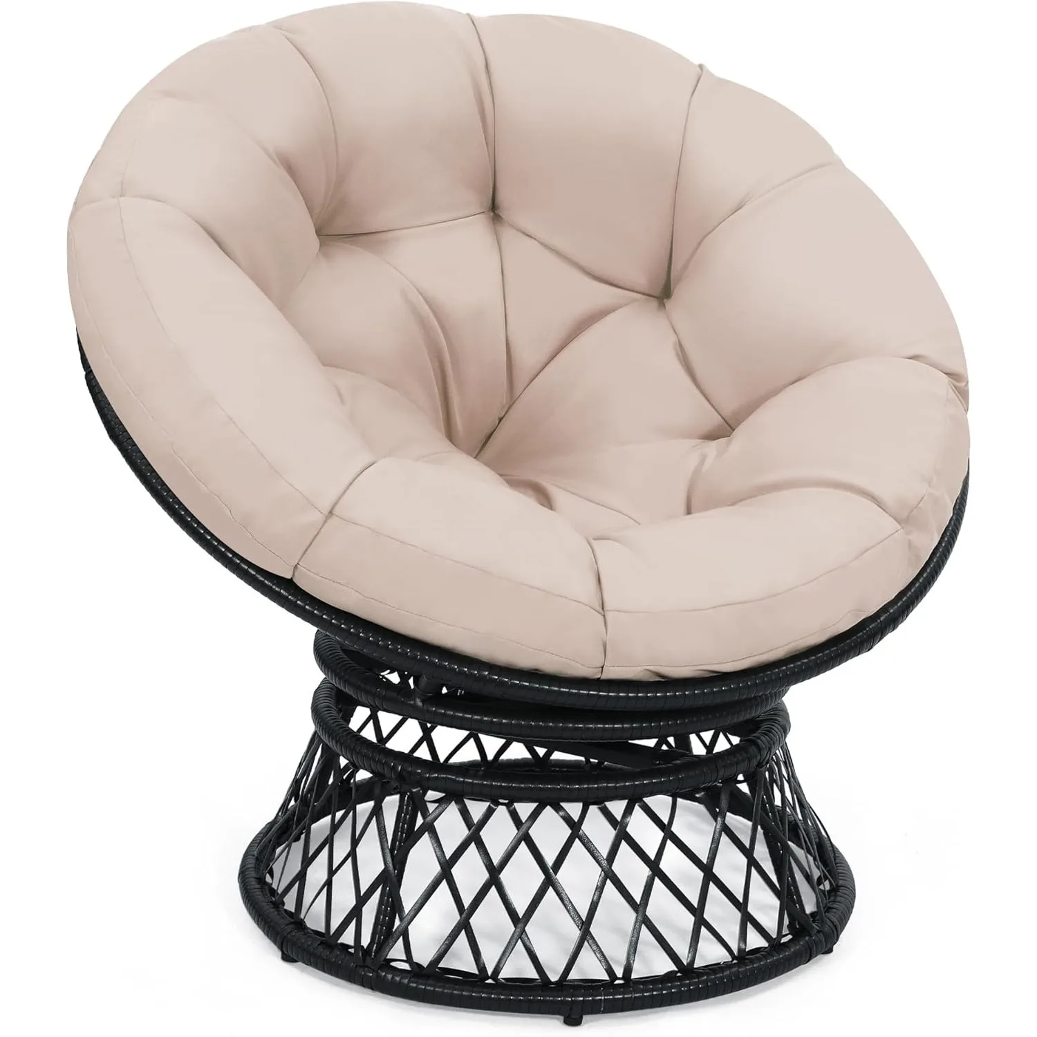 37" Wicker Papasan Circle Chair,360° Swivel Living Room Chair,Indoor Outdoor Rattan Chair with Thick Cushion,Ideal for Teenagers 1 37" Wicker Papasan Circle Chair,360° Swivel Living Room Chair,Indoor Outdoor Rattan Chair with Thick Cushion,Ideal for Teenagers 1