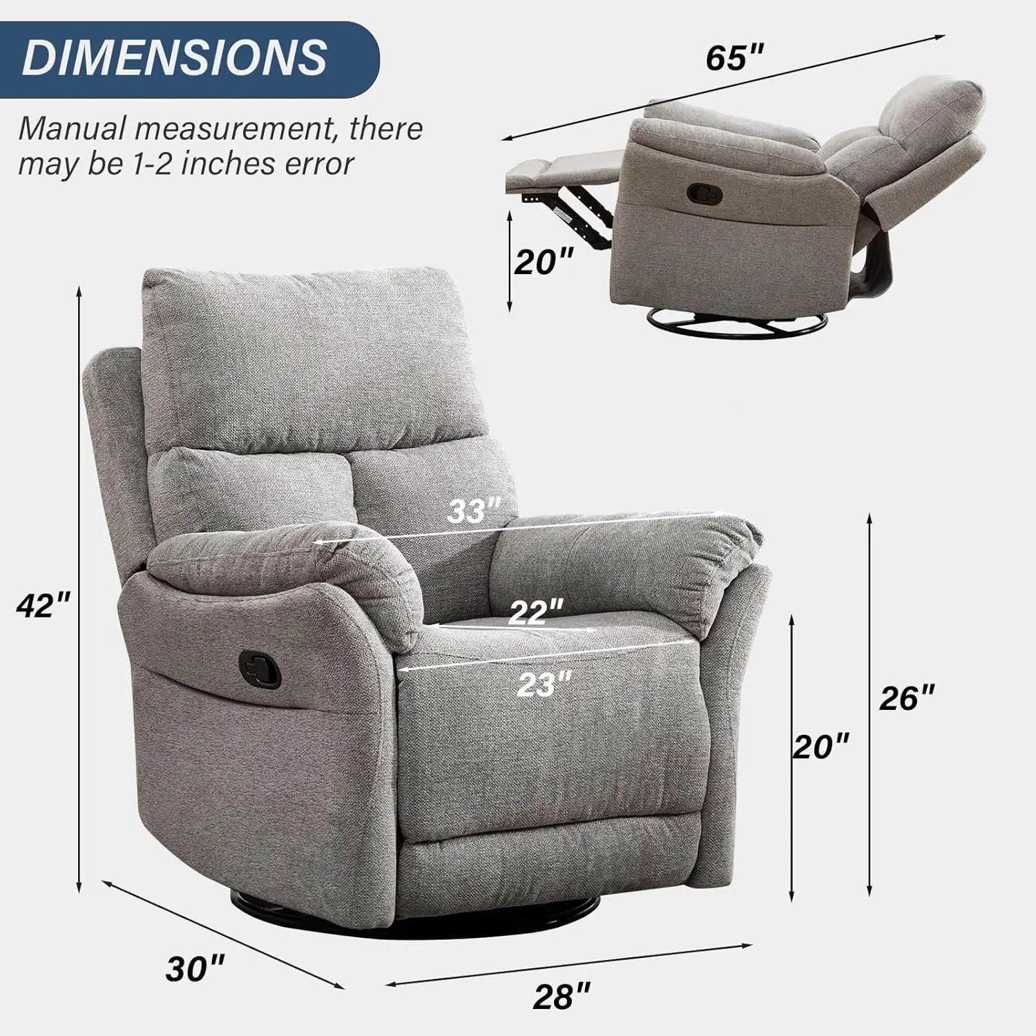 Swivel Rocker Recliner Chair, Manual Fabric Glider Nursery Recliner Chair, Single Rocking Modern Sofa 2 Swivel Rocker Recliner Chair, Manual Fabric Glider Nursery Recliner Chair, Single Rocking Modern Sofa 2
