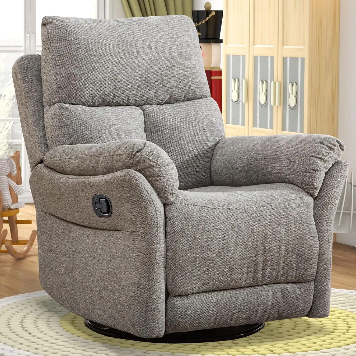 Swivel Rocker Recliner Chair, Manual Fabric Glider Nursery Recliner Chair, Single Rocking Modern Sofa 1 Swivel Rocker Recliner Chair, Manual Fabric Glider Nursery Recliner Chair, Single Rocking Modern Sofa 1