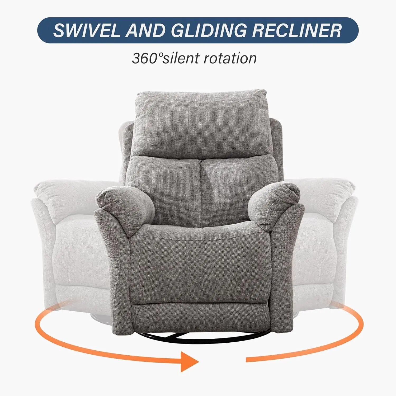 Swivel Rocker Recliner Chair, Manual Fabric Glider Nursery Recliner Chair, Single Rocking Modern Sofa 3 Swivel Rocker Recliner Chair, Manual Fabric Glider Nursery Recliner Chair, Single Rocking Modern Sofa 3