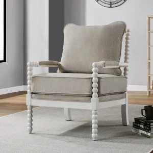 Linen Fabric Spindle Accent Chair with Wood Frame,Spool Chairs with High Resilience Spring Cushion and Armrest Pads 1