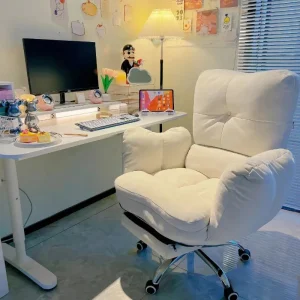 White Lazy Computer Chair Soft and Comfortable Sofa Chair Study Table and Chair Office Reclining Floor with Backrest Home 1