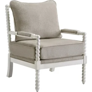 Linen Fabric Spindle Accent Chair with Wood Frame,Spool Chairs with High Resilience Spring Cushion and Armrest Pads 3