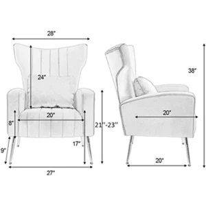 Living Room Chairs Set of 2 Modern Velvet Accent Chairs with Lumbar Pillow, High Back Armchair Arm Chair with Gold Metal Legs 2